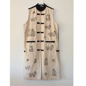 VTG Cats Print Midi Dress Overall Size S Oversized Nepal 100% Cotton sleeveless